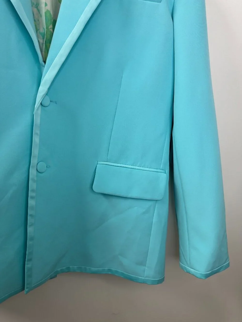 Johnny Wujek Suit Blazer Satin Trim Floral Lined Jacket Oversized Wedding Party - Picture 4 of 13
